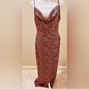 Nasty Gal orange blue leopard print sleeveless dress with split